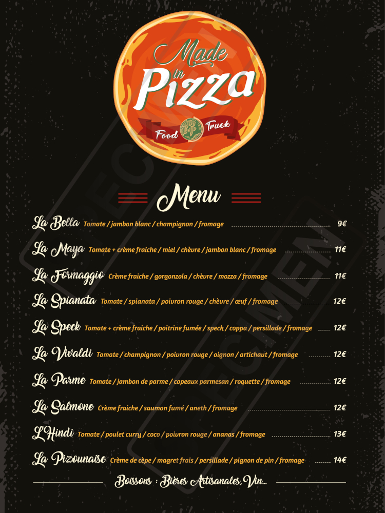 Menu Made in Pizza