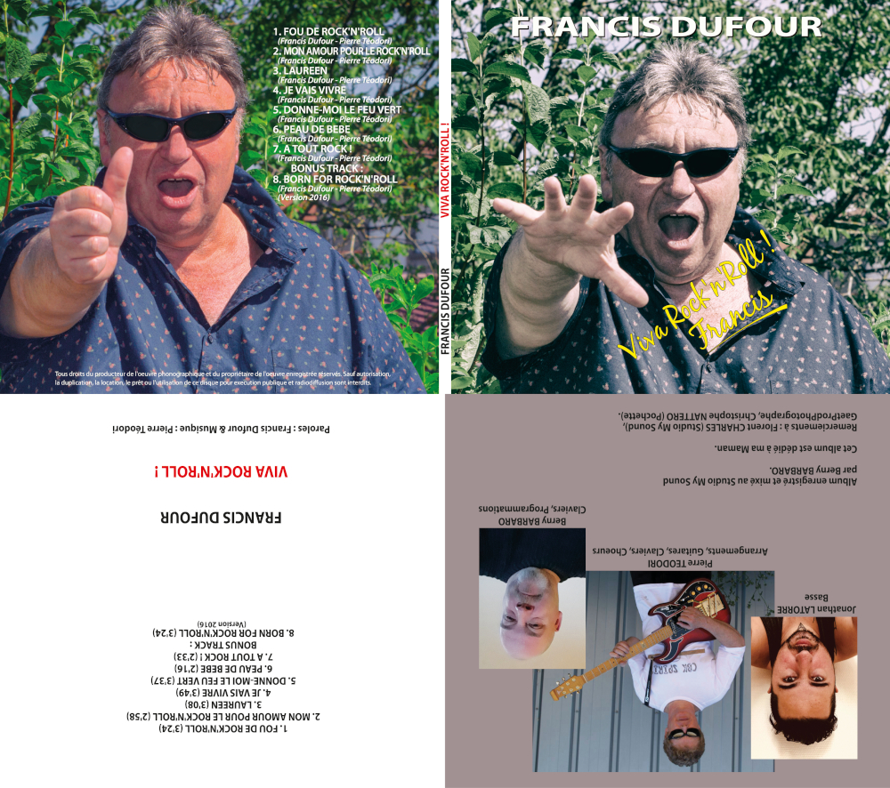 Pochette Carton pour CD musical.
Chanteur Francis DUFOUR. Pochette Carton pour CD musical.
Chanteur Francis DUFOUR.